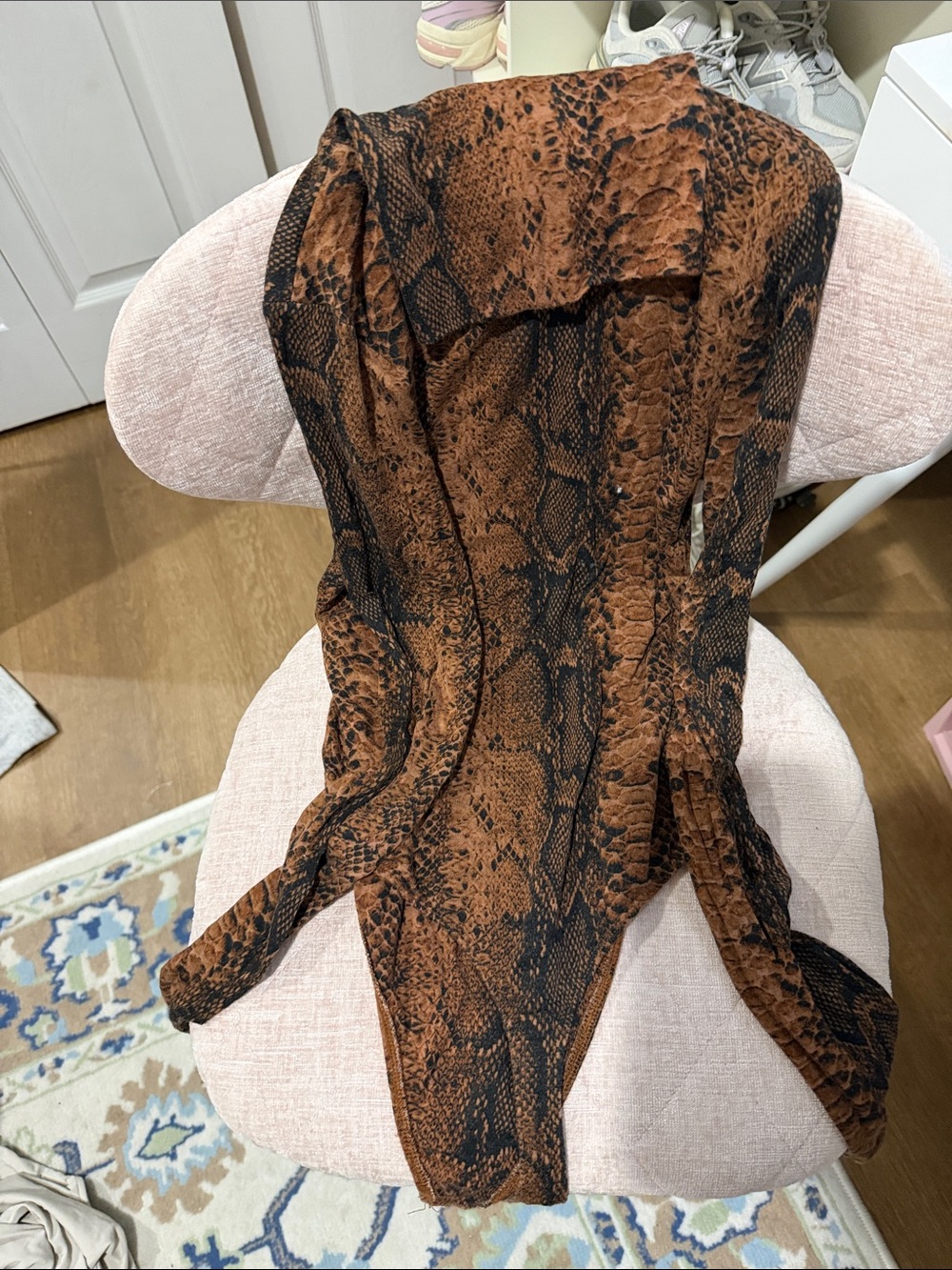 Bar III Brown and Black Snake-Print Long Sleeve Bodysuit